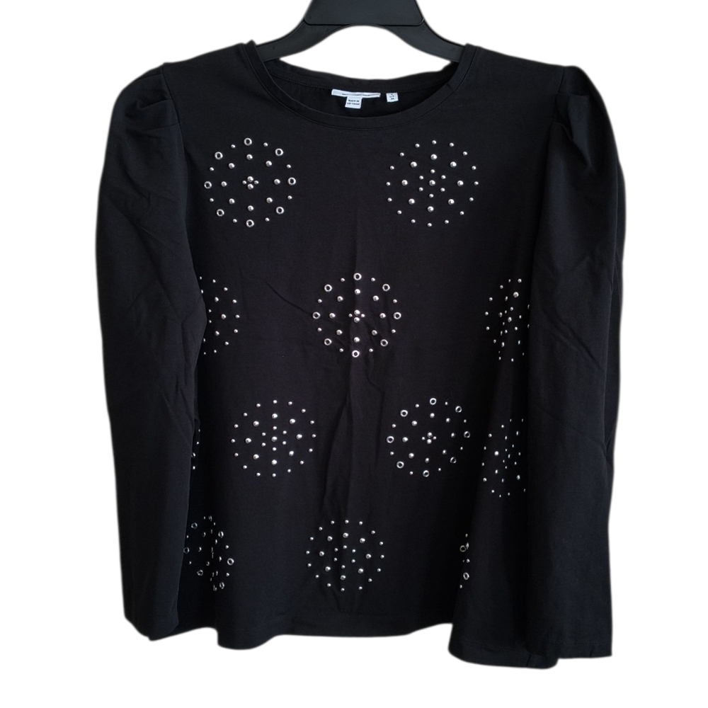 Chico's Black Long Sleeve Top with Studded Design Size 3 (US Size XL)